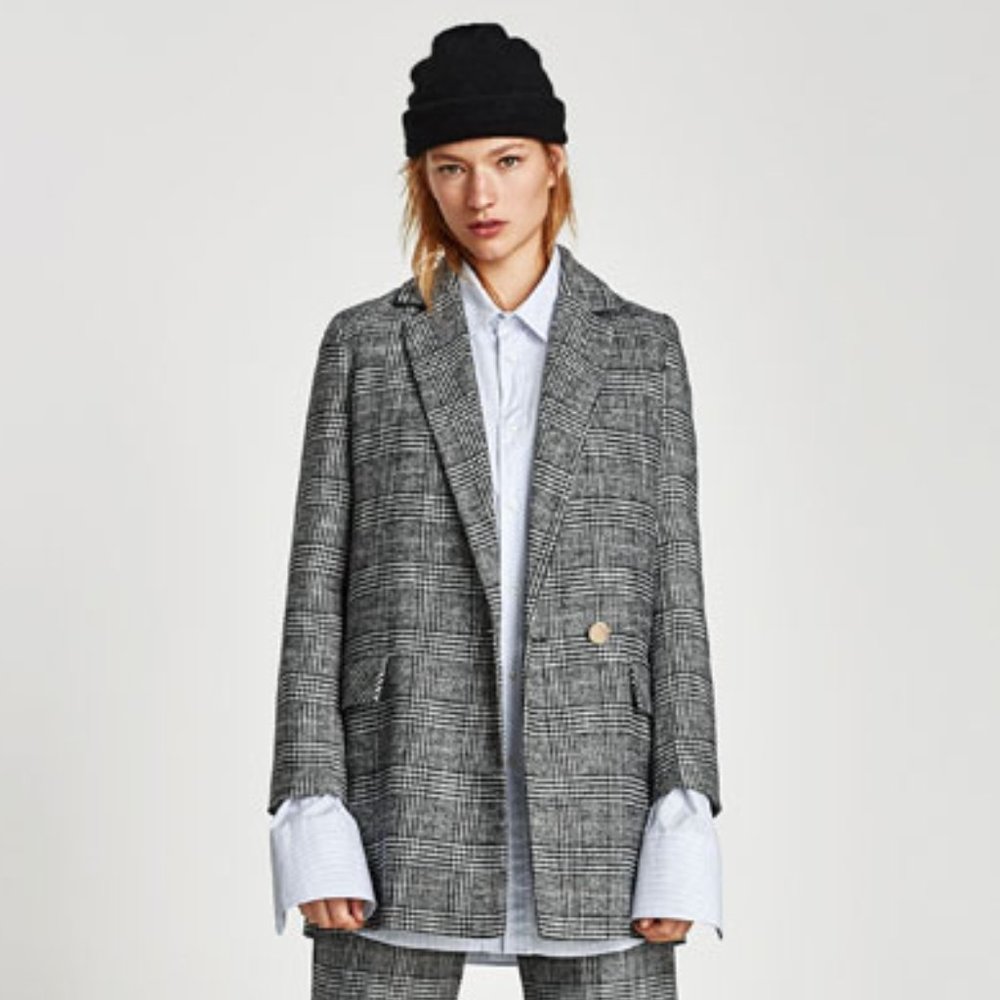 Zara Double Breasted Checked Blazer